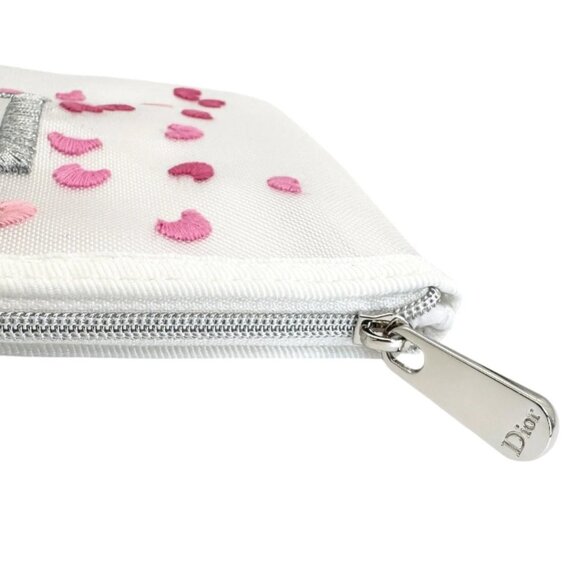 DIOR Mesh Embroidered Floral Pouch Makeup Bag - White, Silver & Pink NEW - Picture 3 of 4